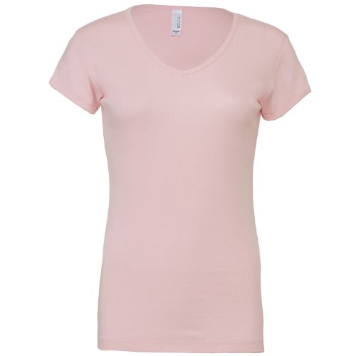 Bella Canvas Baby Rib Short Sleeve V-Neck T-Shirt Pink